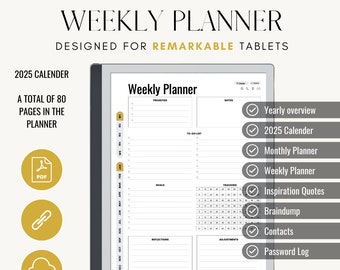 Planer 2025 für e-ink tablet | Passend für Remarkable Tablets | Digitale To Do Liste | 2025 Tagesplaner | Papierloser Planer