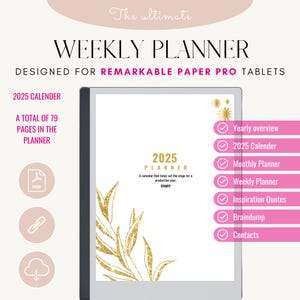 Weekly planner 2025 for e-ink tablet | Suitable for Remarkable Paper Pro tablet | Calendar | Planner template | 2025 Daily Planner
