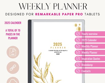 Weekly planner 2025 for e-ink tablet | Suitable for Remarkable Paper Pro tablet | Calendar | Planner template | 2025 Daily Planner