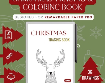 Christmas Tracing & Coloring  Book for e-ink tablet | Suitable for Remarkable Paper Pro tablets | Mindfullness | Eink Adult Coloring Book