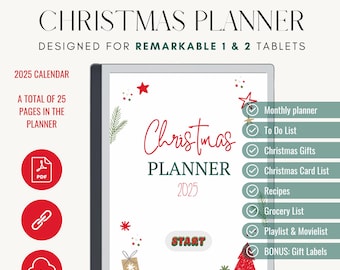 Christmas Planner 2025 for e-ink tablet | Suitable for Remarkable | monthly planner | to do list | Christmas gifts | Christmas recipes