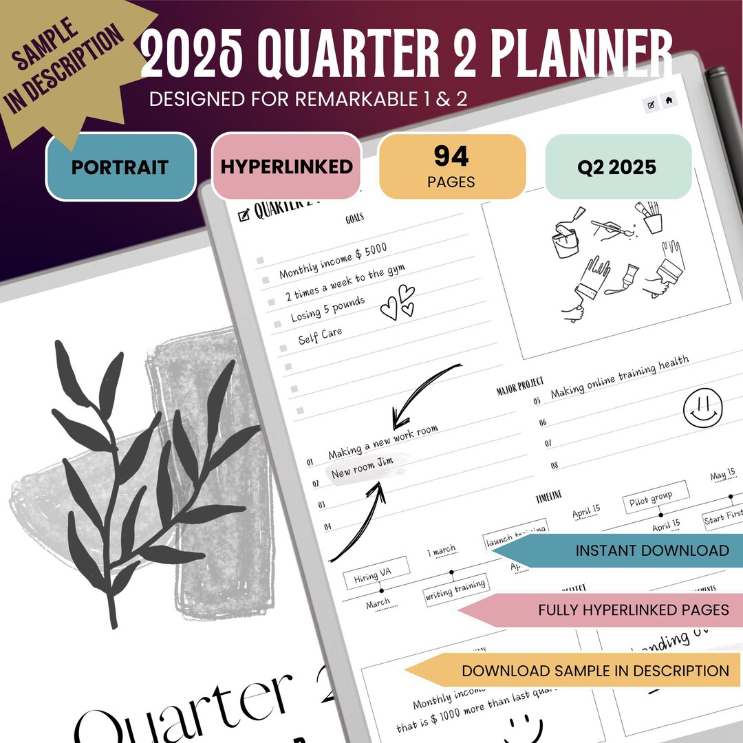 Quarterly Planner | Digital Planner Quarter 2 2025 for E-ink Tablet ...