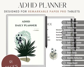 ADHD planner for e-ink tablet | Suitable for Remarkable Paper Pro tablets | ADHD Self Care Planner | ADHD Goal Setting | Brain Dump