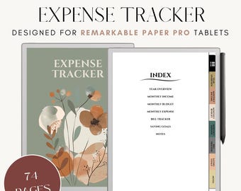 Rastreador de gastos digital para tabletas de tinta electrónica / Adecuado para tabletas Remarkable Paper Pro / Rastreador de ingresos y facturas / Planificador sin fecha