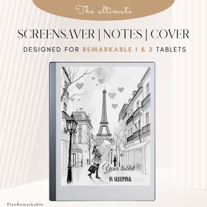 Sleep screen, notebook screen and cover for e-ink tablet | Suitable for Remarkable 1 and 2 tablets, Supernote and Boox | Valentine | Paris