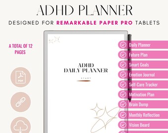 ADHD planner for e-ink tablet | Suitable for Remarkable Paper Pro tablets | ADHD Self Care Planner | ADHD Goal Setting | Brain Dump