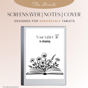 Sleep screen, notebook screen and cover for e-ink tablet | Suitable for Remarkable tablets | Screensaver | notebook | cover | flowers | book