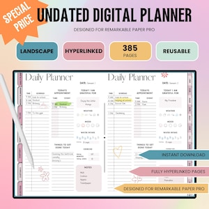 Digital planner undated for e-ink tablet | Suitable for Remarkable Paper Pro tablets | Digital Notebook | Daily Planner | Hyperlinked pdf