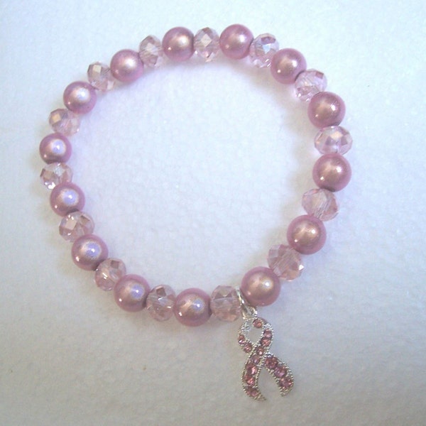 Pink Crystal/Miracle Bead Stretch Bracelet - Breast Cancer Awareness