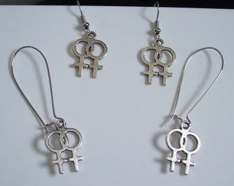 Double Venus Symbol Earrings \u2022 Statement Earrings \u2022 WLW Jewelry \u2022 Lesbian Pride Earrings \u2022 Bi Pride Earrings \u2022 Queer Fashion Jewelry \u2022 Venus