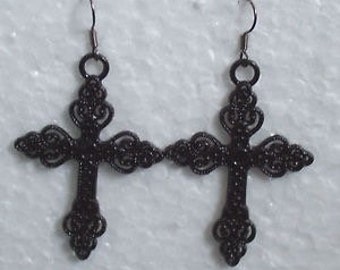 Black Gothic Cross  Earrings
