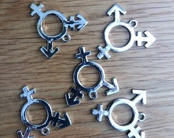 Pack of 2 or 5 Transgender Non-Binary Charms/Pendants - Superb Quality