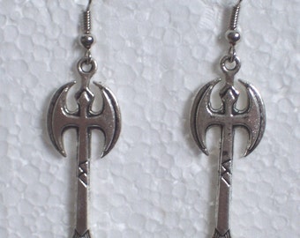 Silvertone Battle Axe Labrys Earrings - lesbian woman