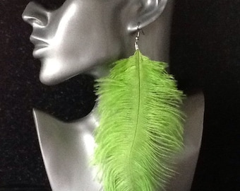 Gorgeous Vibrant Ostrich Feather Earrings 6-8" Long - Clip-on or Pierced