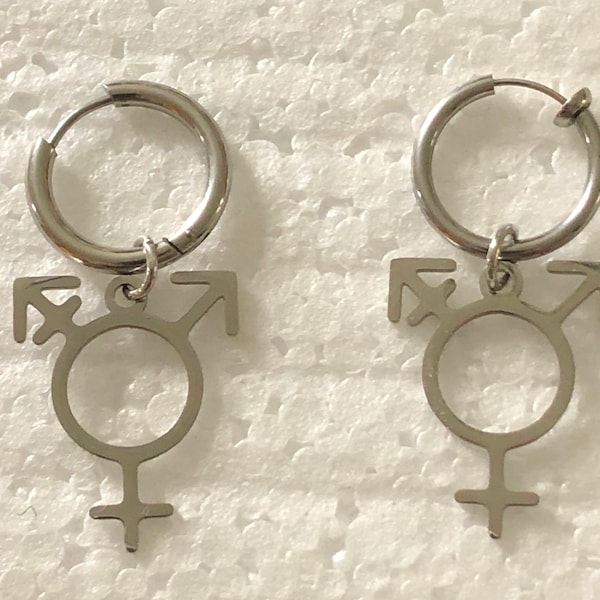 Transgender Symbol Huggie Hoop Earrings LGBTQ Non Binary