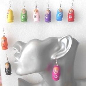Wooden Russian Doll Earrings - Pierced or Clip-on