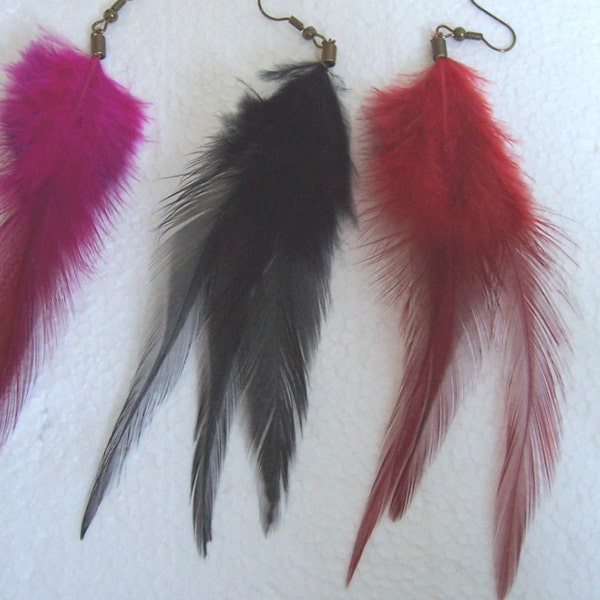 3 Single Feather Clip-on Earrings - Fancy Dress - for Mr. T Costume