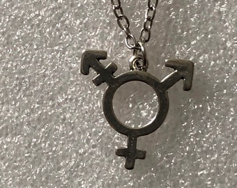 Silvertone Transgender Symbol Necklace LGBTQ+ Non Binary Queer
