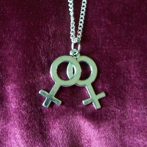 Silvertone double Venus symbol necklace lesbian woman - Small and Large Size Symbols