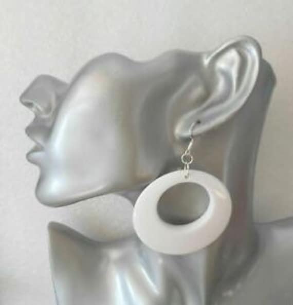 Fun and Funky 60s Style White Acrylic Hoop Earrings 2.5 Etsy New
