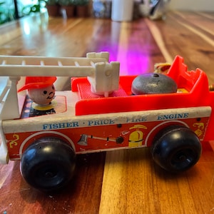 Vintage Fisher Price Fire Truck Toy: Fireman Gift, Nursery Decor