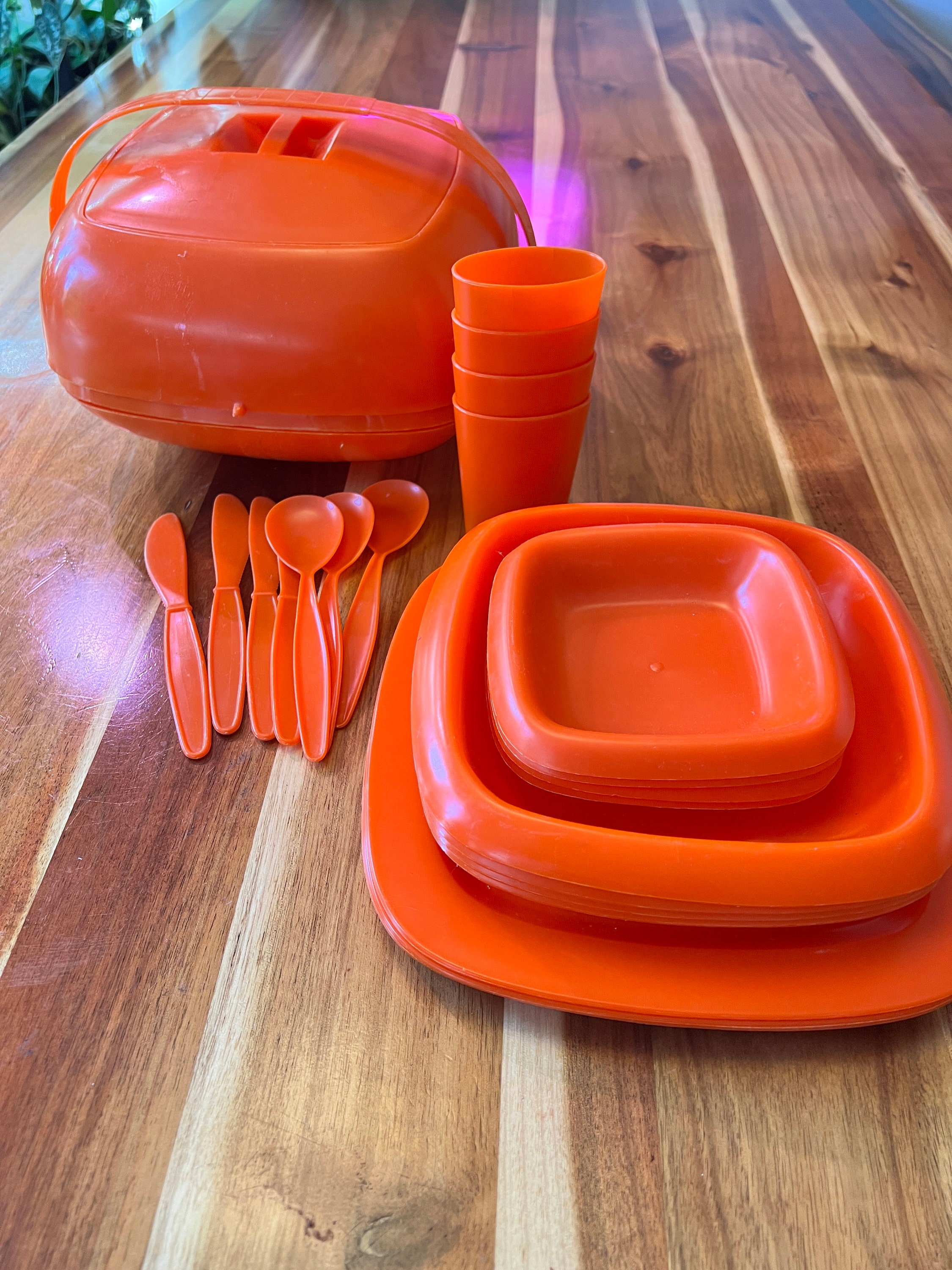 Vintage Orange Picnic Basket 1970s Picnic Set - Etsy