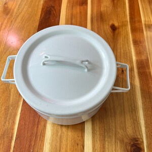Vintage Mid century Enamelware Arabia Finel Finland White Enamel Casserole Seppo Mallat design White Casserole Pot Large