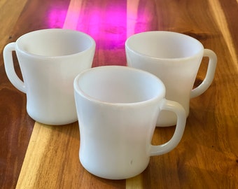 Vintage 1950s Federal White Milkglass Tazas Juego de 3