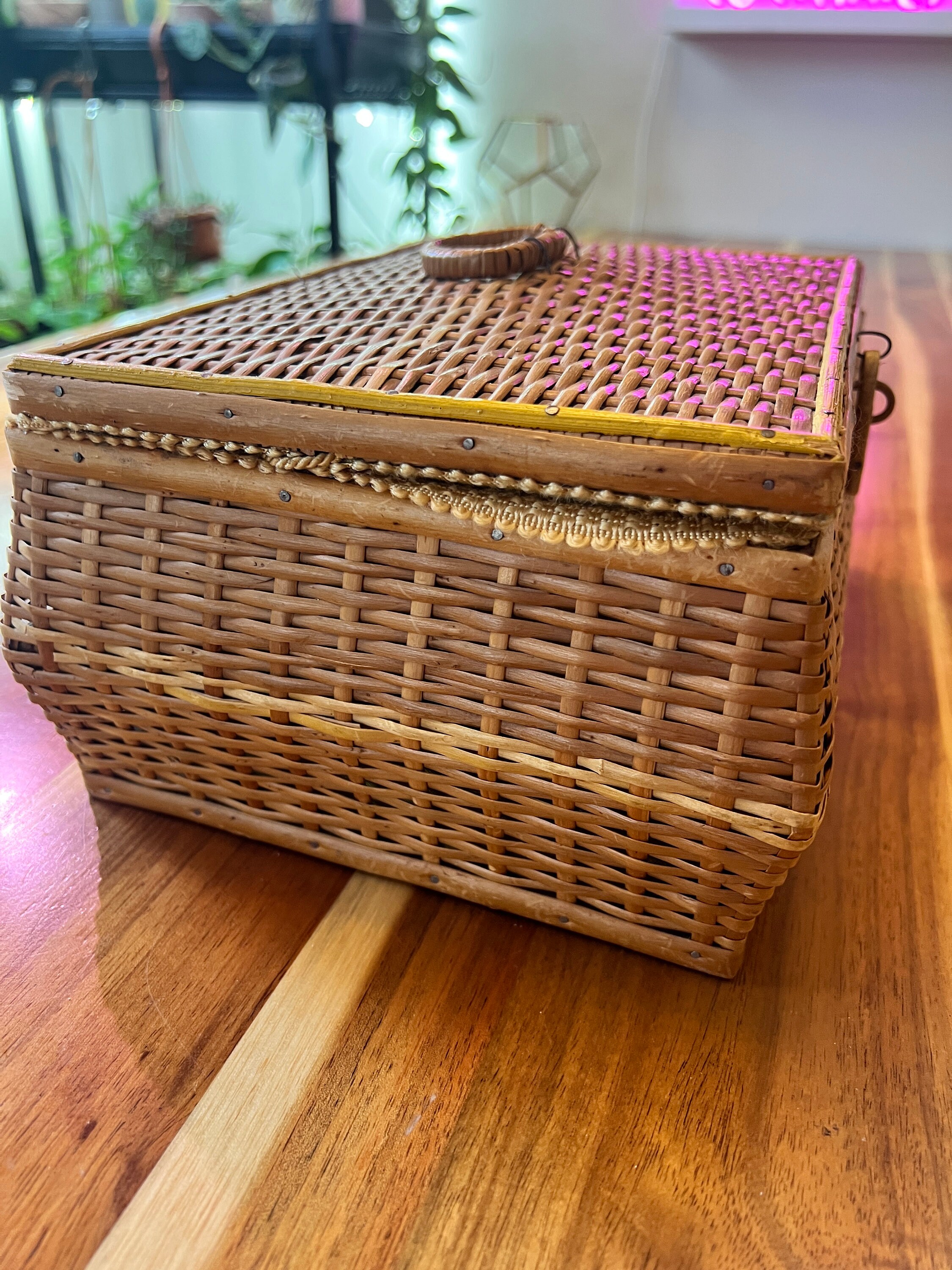 Vintage Czechoslovakia Basket Weave Rattan Sewing Basket Etsy