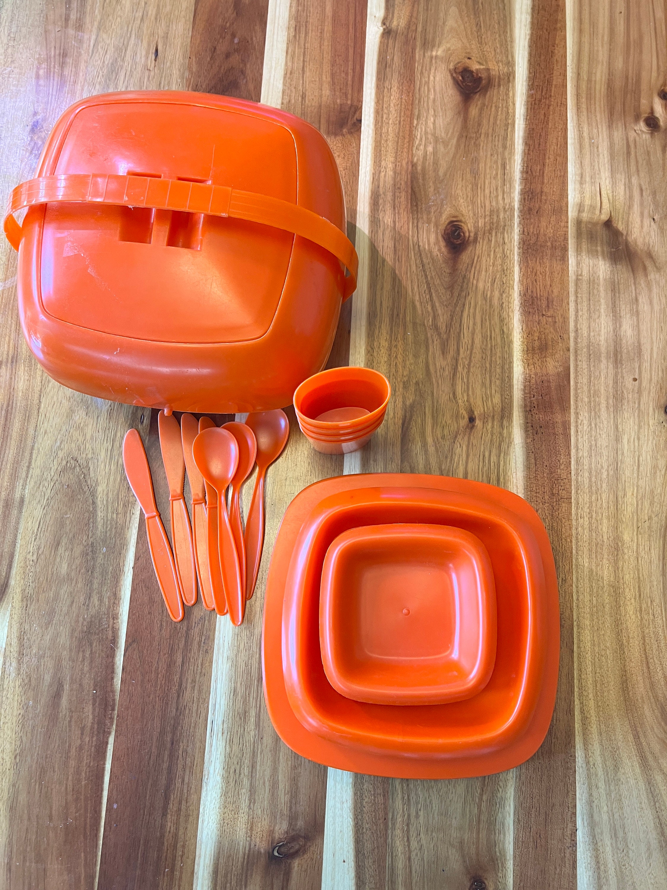Vintage Orange Picnic Basket 1970s Picnic Set - Etsy