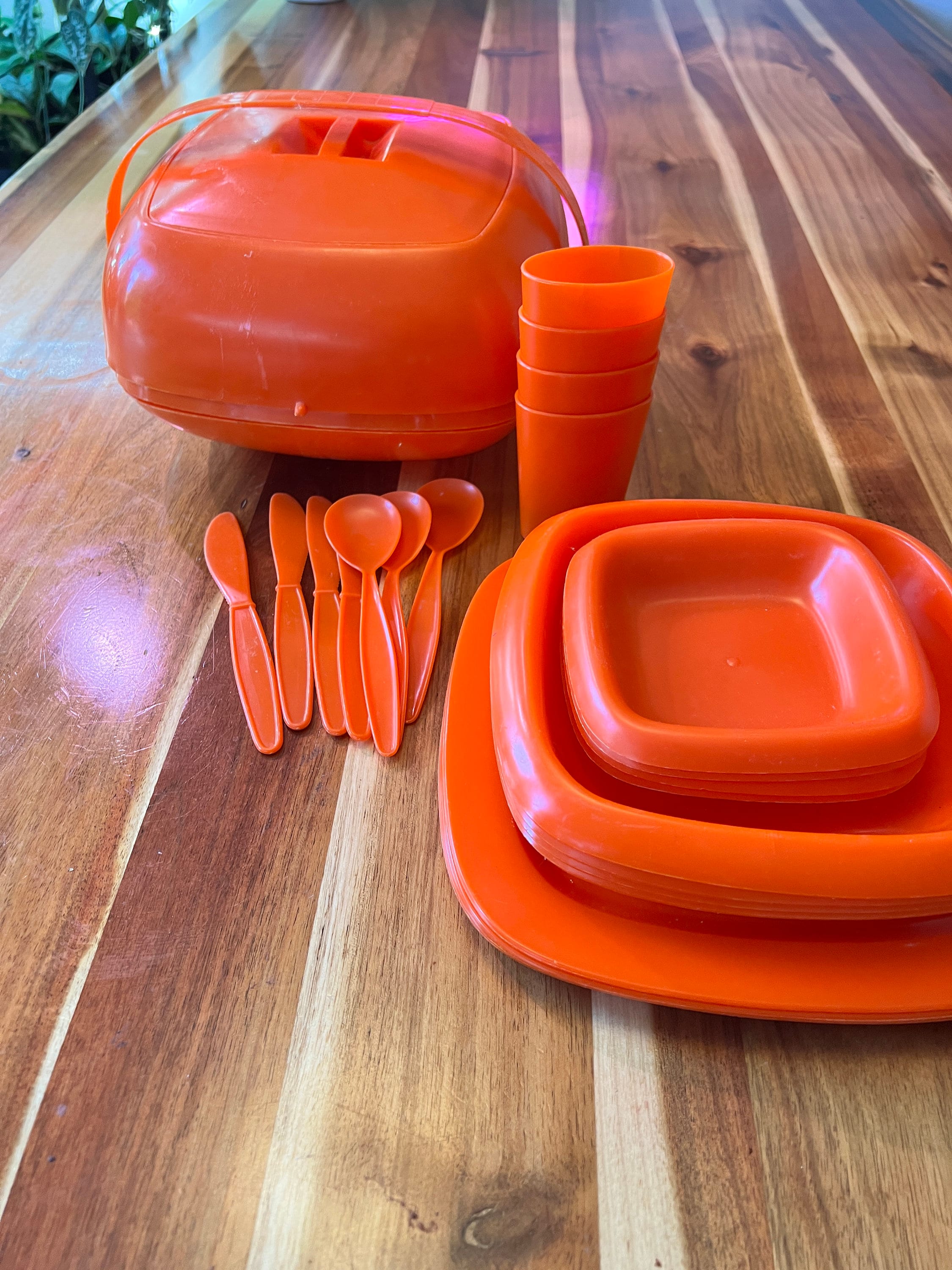 Vintage Orange Picnic Basket 1970s Picnic Set - Etsy