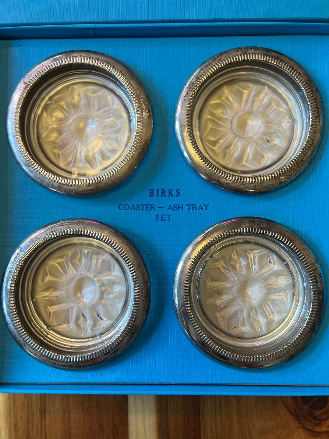 Vintage Birks Coaster Ash Tray Set of 4 / Vintage Silver Birks Set 4