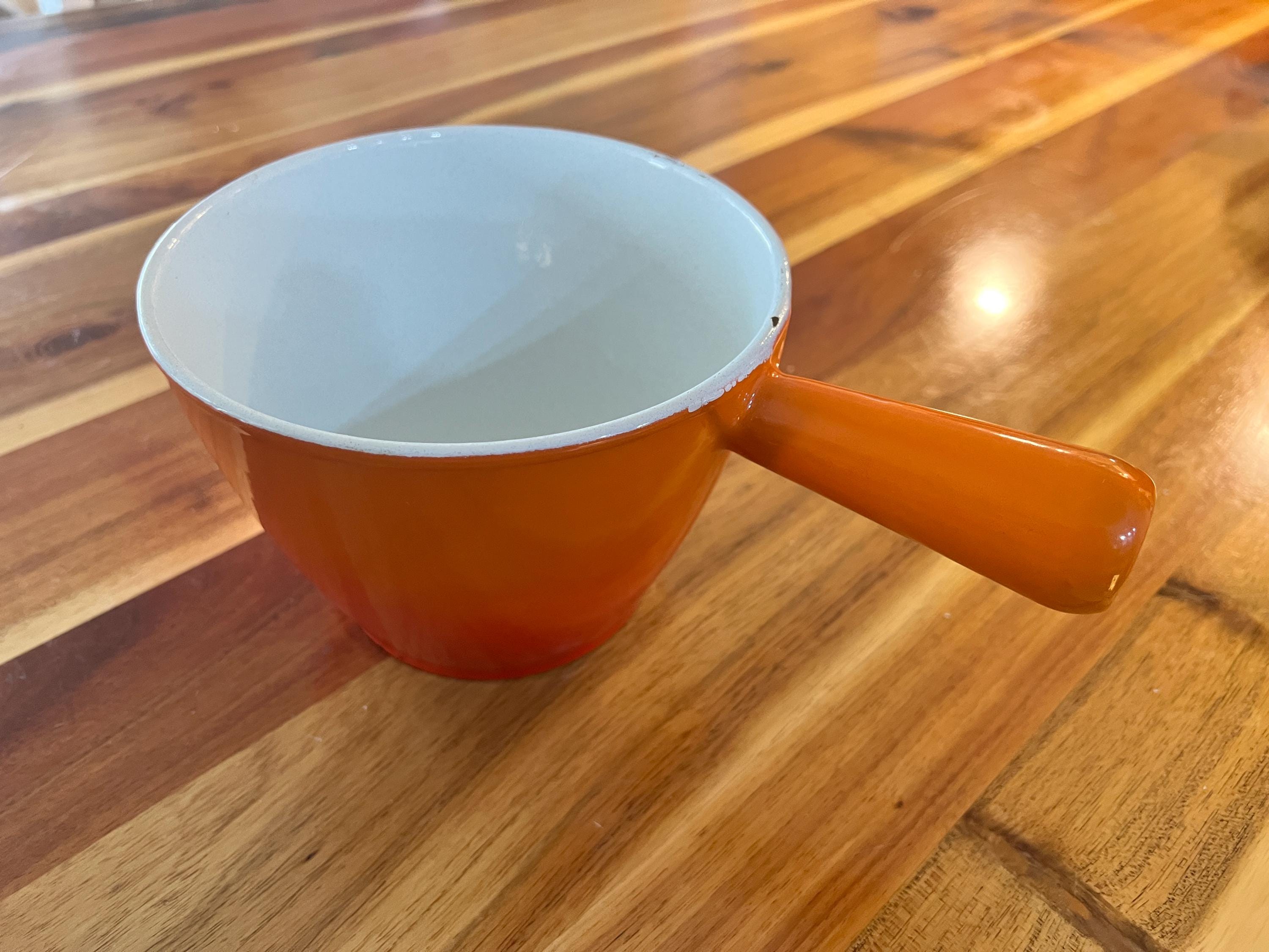 Vintage Japan Levcoware Cast Iron Enamel Pot Orange Classic Color  Saucepan.
