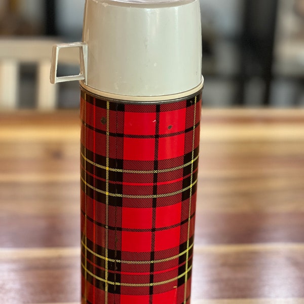 Vintage Thermos Plaid King Seeley Red Yellow Plaid Design Thermos