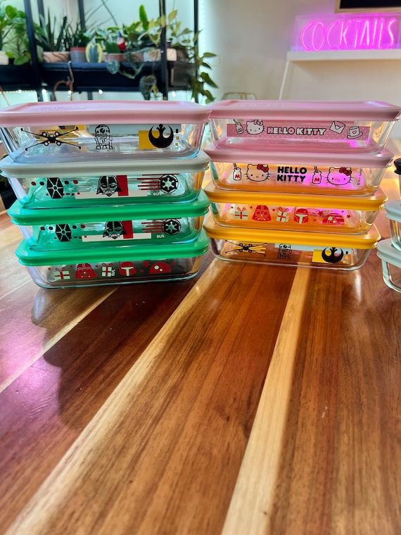 Pyrex 3-cup Rectangle Glass Storage: Hello Kitty, Star Wars