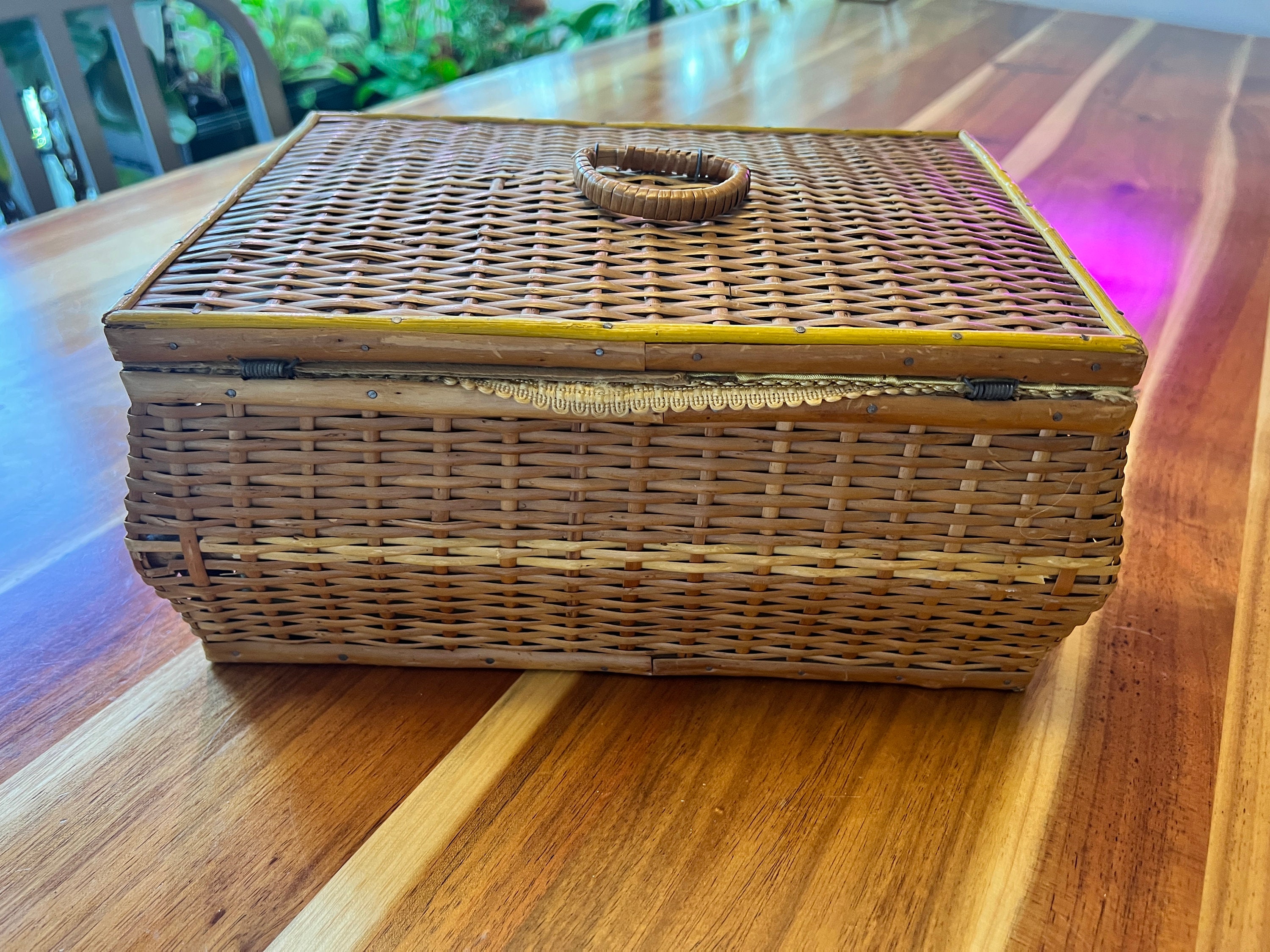 Vintage Czechoslovakia Basket Weave Rattan Sewing Basket Etsy