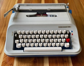 Vintage Underwood 378 Portable Typewriter Blue Carrying Case Typewriter Blue Plastic Cover