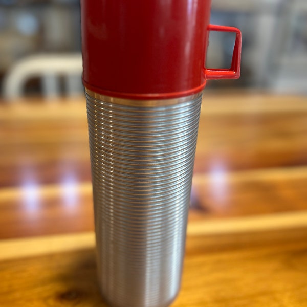 Vintage Stainless Steel Thermos Red Cap #2284  Red Vintage Thermos