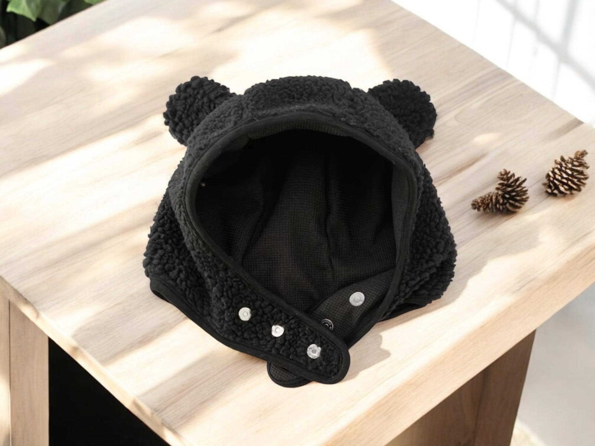 Unisex Black Bear Safety Hat Magnetic Buckle Ear Projection Cute Outdoor Winter Unisex Bear Ear Hat | Winter Bomber Beanie | Safety Helmet  main image 4