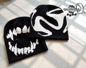 Vintage Brand New Y2K Black & Grey Spider Spiderweb Beanie