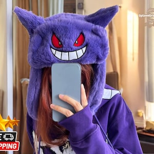 Gengar Plush Winter Beanie Hat | Cute Cartoon-Inspired Ski Cap | Comfortable & Warm Outdoor Hat | Charming Design for Outwear