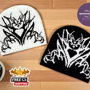 Gorro de punto Y2K / Gorra con diseño de letras / Estilo urbano de hip hop / Gorro de lana unisex de invierno / Accesorio de gorro de moda