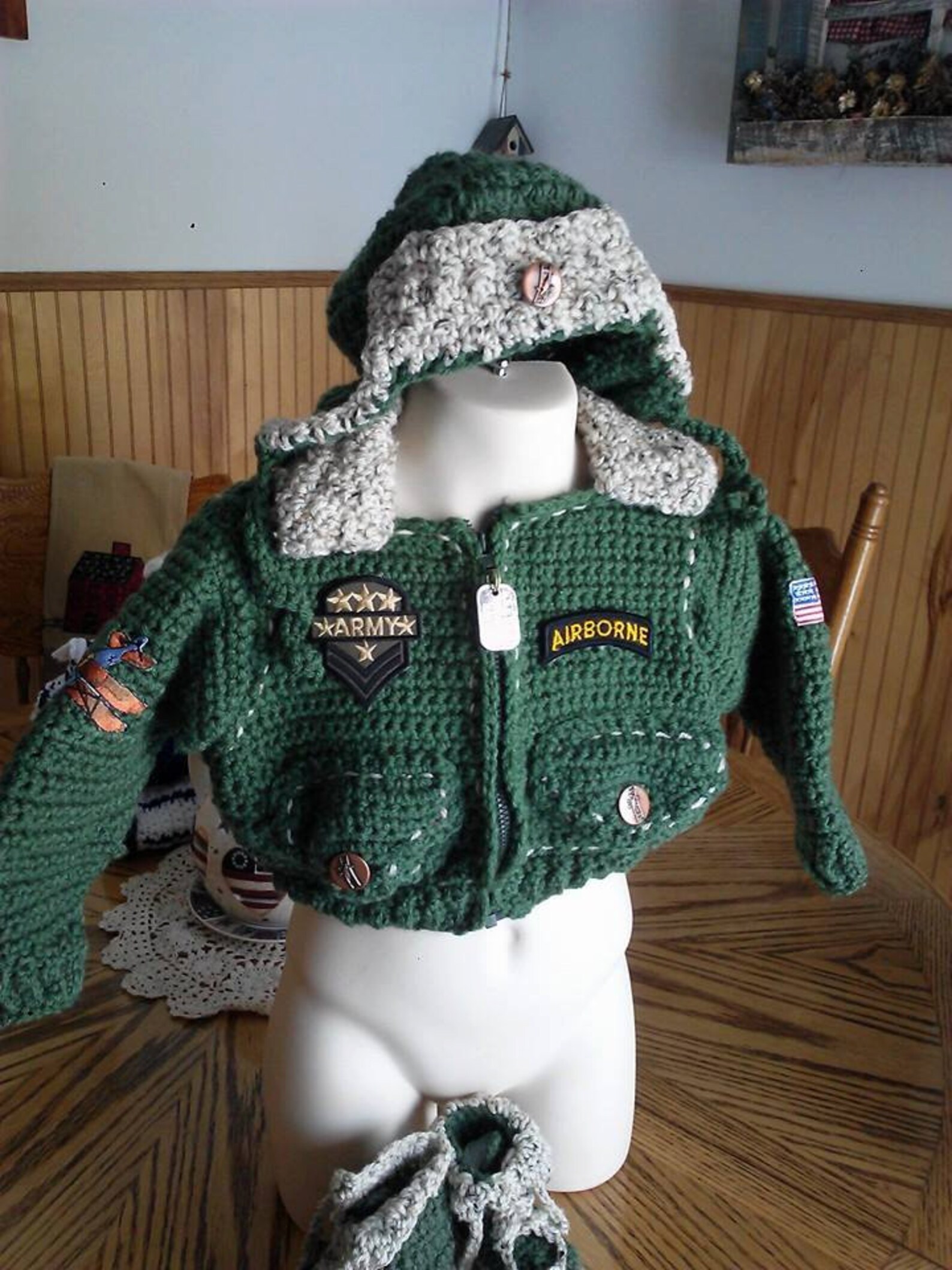 Army Baby Bomber Aviator Hat and Booties Etsy
