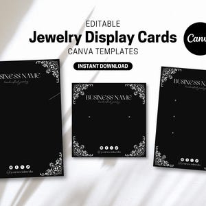 Sieraden displaykaart canvas sjablonen - luxe zwart - bewerkbare oorbel ketting verpakking - doe-het-zelf afdrukbare handgemaakte sieradenbranding