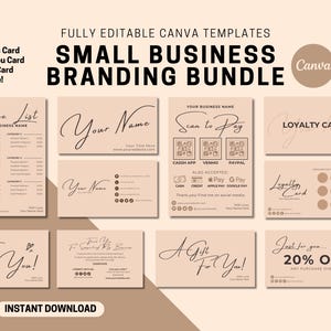 Paquete de marca para pequeñas empresas: plantilla de Canva editable: beige boho: tarjeta de agradecimiento, cupón y tarjeta de fidelidad para tiendas emergentes