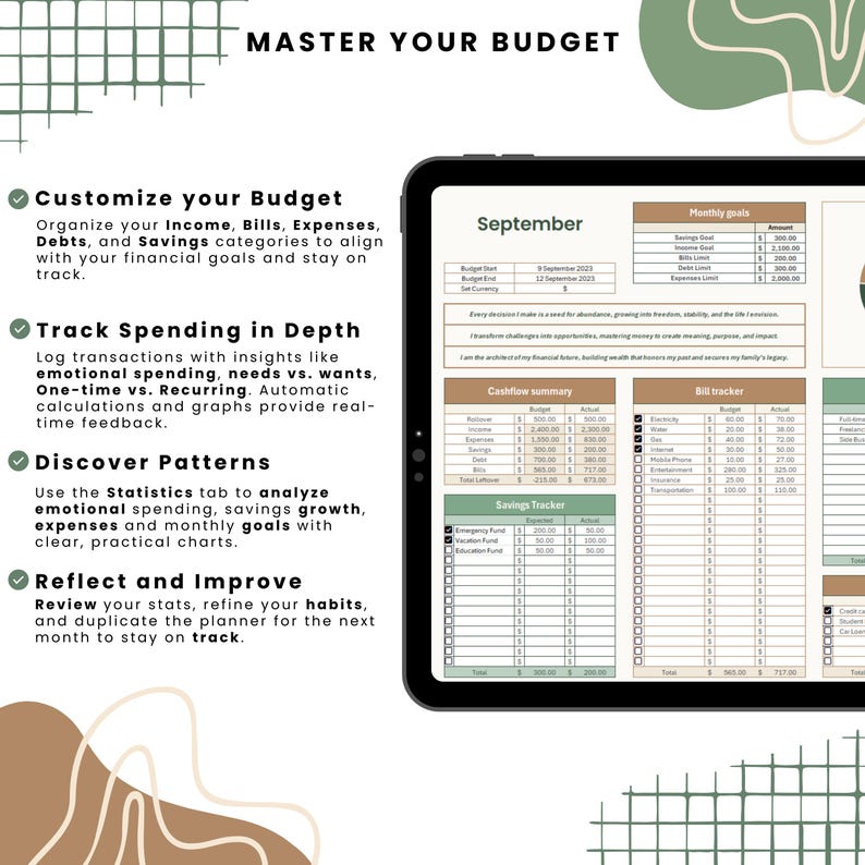 Budget Pattern Monthly Budget Planner | Google Sheets & Excel Template (digital ...