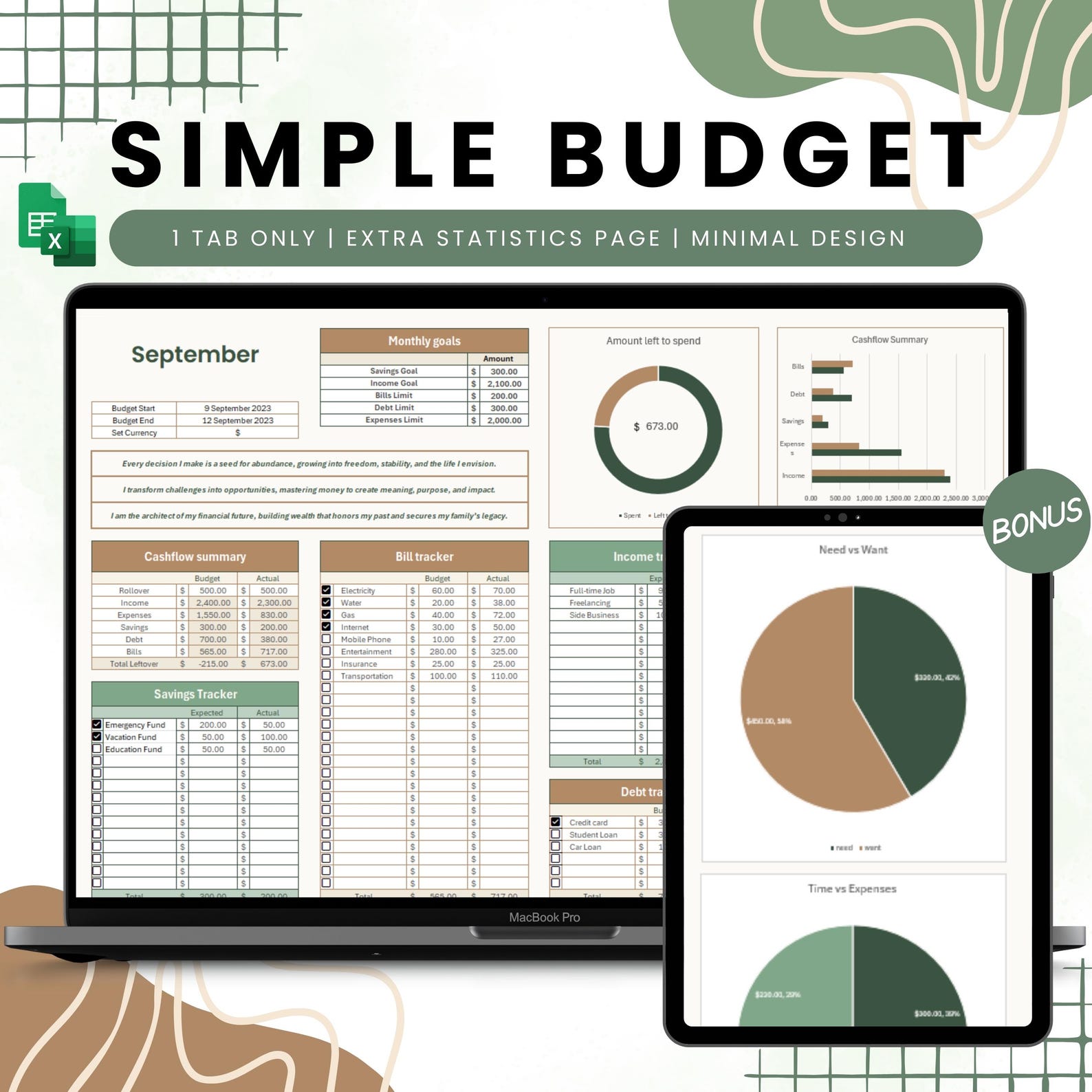 Monthly Budget Planner | Google Sheets & Excel Template (digital ...