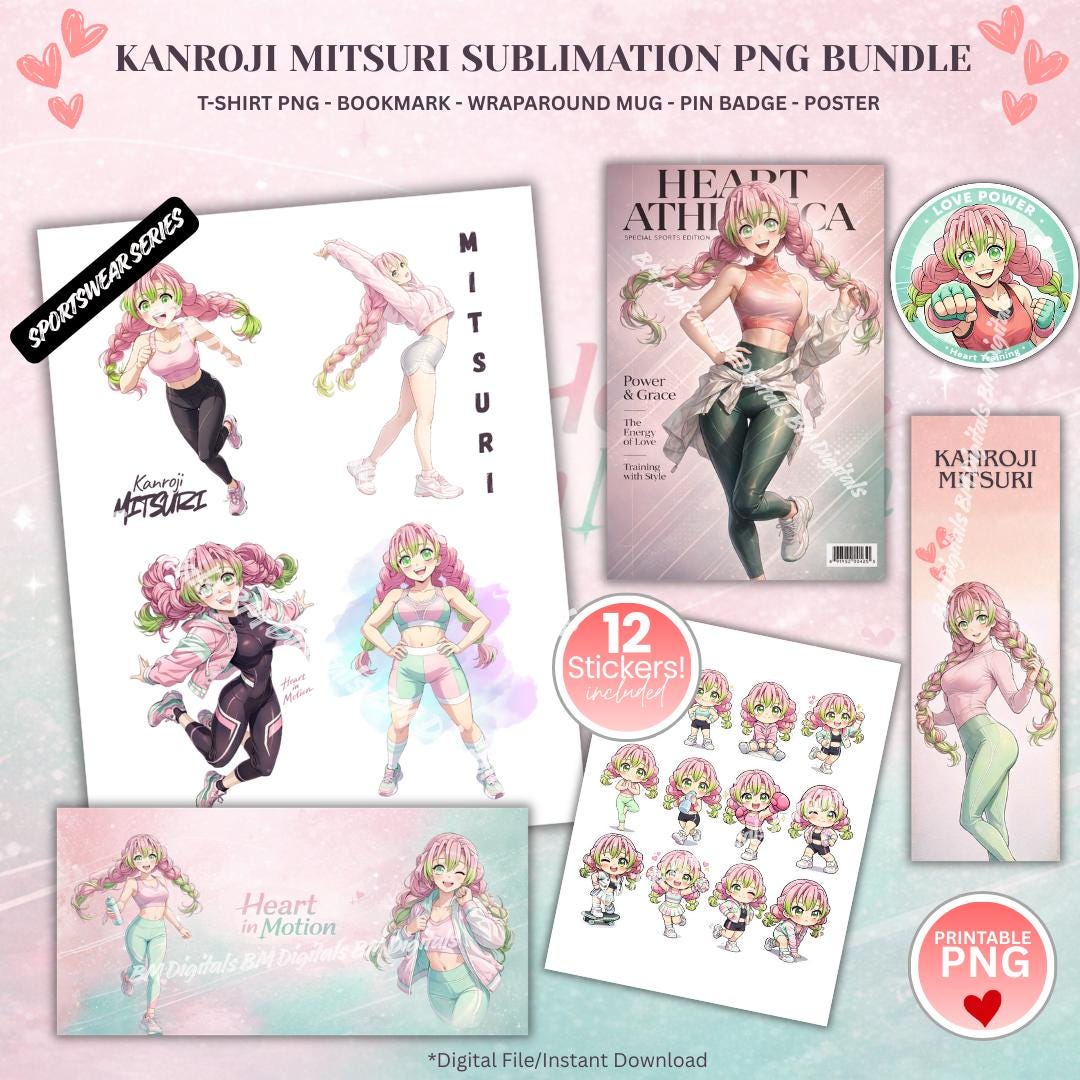 Kanroji Mitsuri Sportswear PNG Bundle, Anime T-shirt Design, Mug Wrap ...