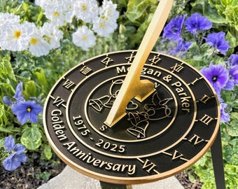 Reloj de sol de aniversario personalizado: metal fundido macizo, mensaje personalizado