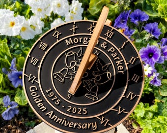 Reloj de sol de latón para celebrar el 50.º aniversario de bodas, ideal para parejas. Regalo único y personalizado para celebrar el 50.º aniversario de bodas de oro.